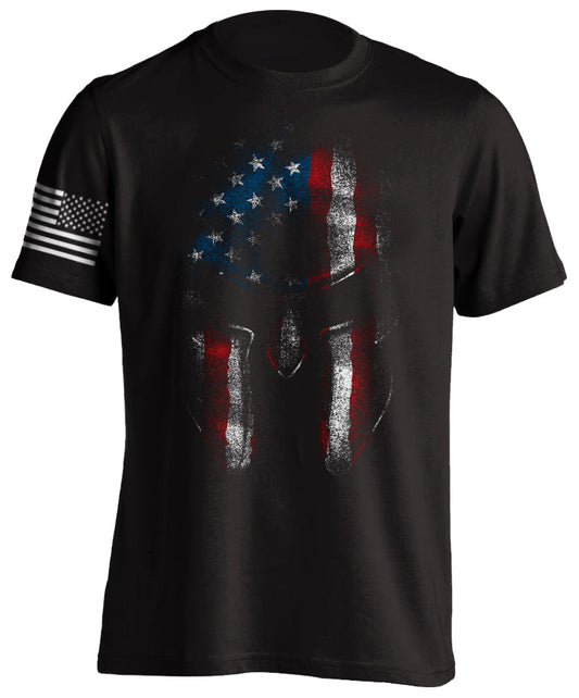 American Spartan Warrior Dark Shadows USA Flag Move Forward Military Fighter T-Shirt Tactical Grind