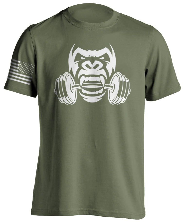 Gorilla Beast Mode Fitness Short-Sleeve T-Shirt Gym Bodybuilding US Flag MMA Motivational Tactical Grind