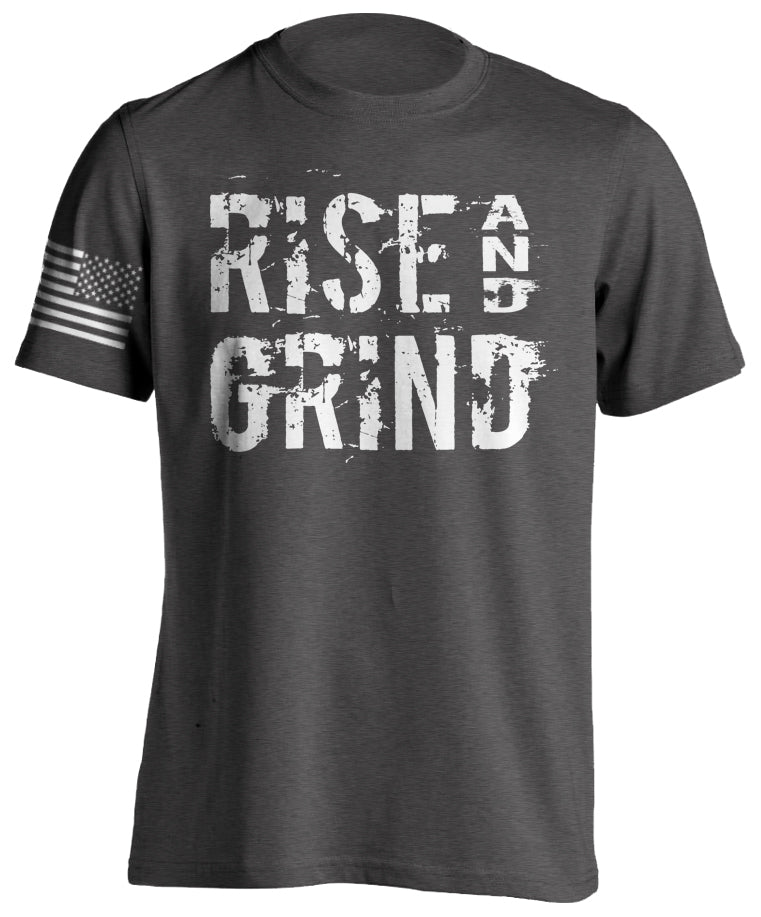 Rise and Grind Motivational Fitness Bodybuilding Training T-Shirt Men's Short Sleeve USA Flag Tactical Grind