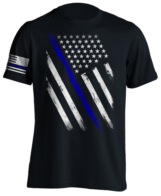 Thin Blue Line Police Officer USA Flag Patriotic T-Shirt Distressed Tactical Style Law Enforcement Tactical Grind