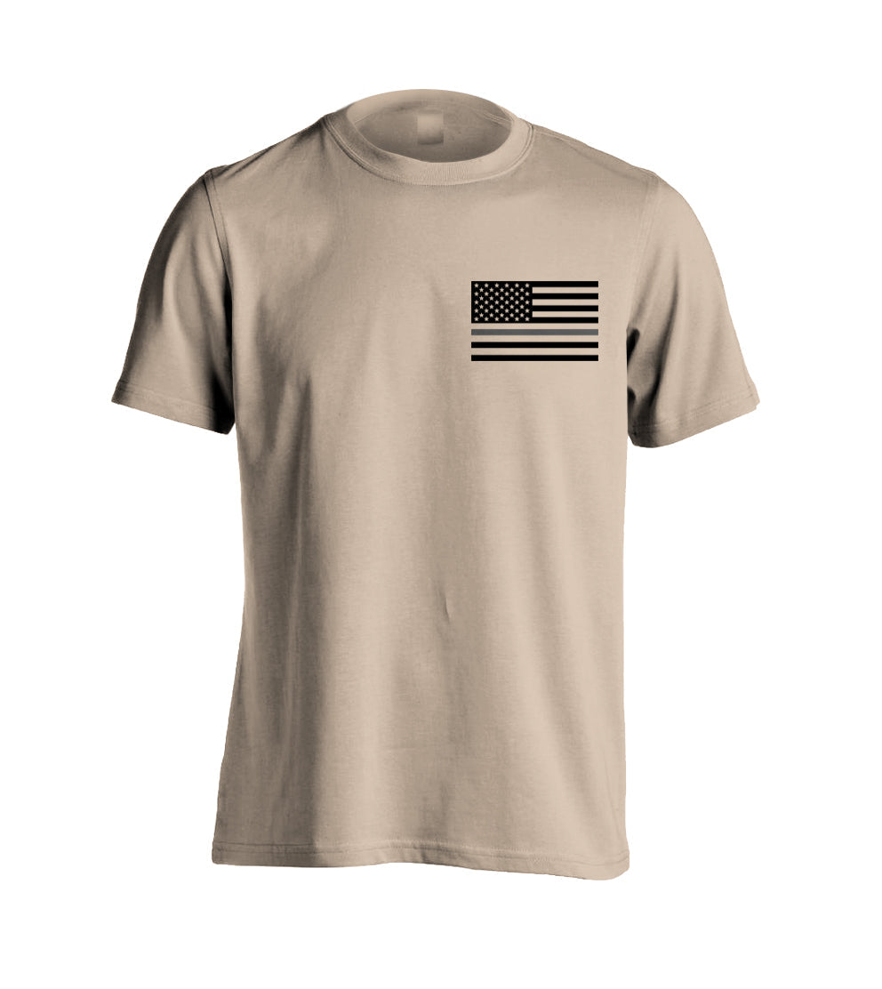 Correctional Officers Tactical Thin Grey Line Prison Guard T-Shirt Sand Color US Flag Distressed Tactical Grind