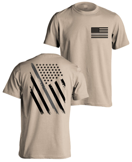 Correctional Officers Tactical Thin Grey Line Prison Guard T-Shirt Sand Color US Flag Distressed Tactical Grind