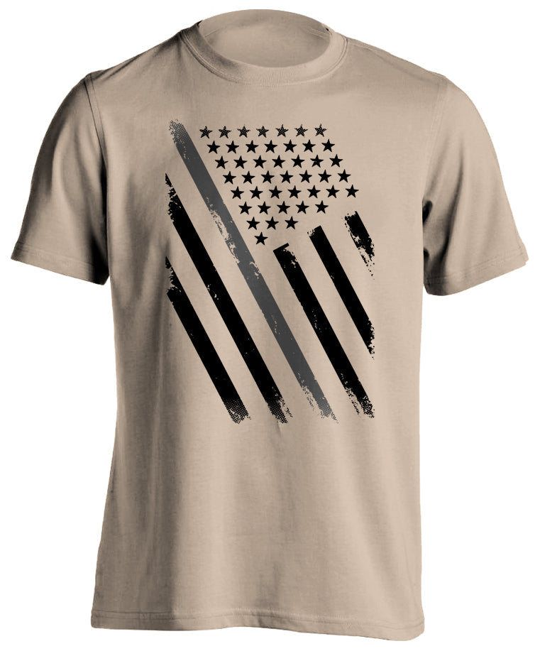 Correctional Officers Tactical Thin Grey Line Prison Guard T-Shirt Sand Color US Flag Distressed Tactical Grind