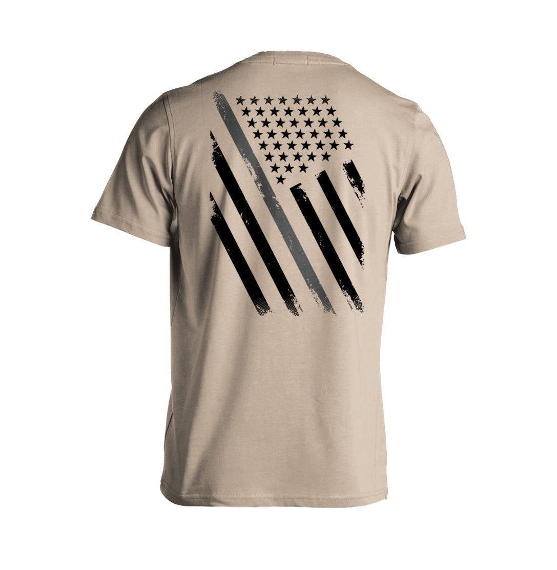 Correctional Officers Tactical Thin Grey Line Prison Guard T-Shirt Sand Color US Flag Distressed Tactical Grind
