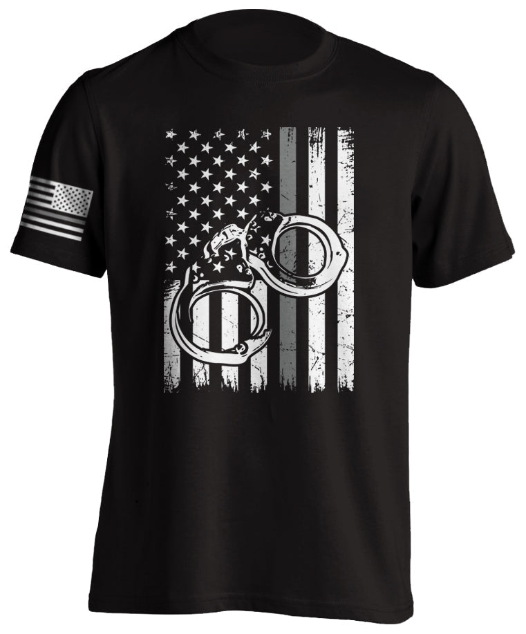 Corrections Officer T-Shirt Thin Gray Line Patriotic with US Flag Tactical Grind