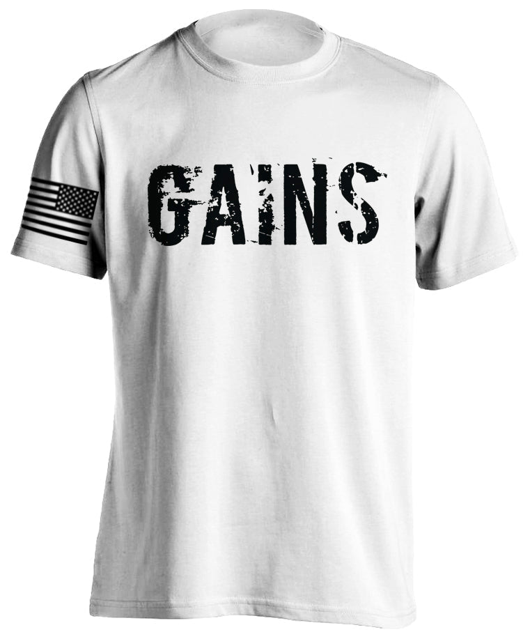 Gains Bodybuilding Fitness T-Shirt Move Forward US Flag Tactical Grind