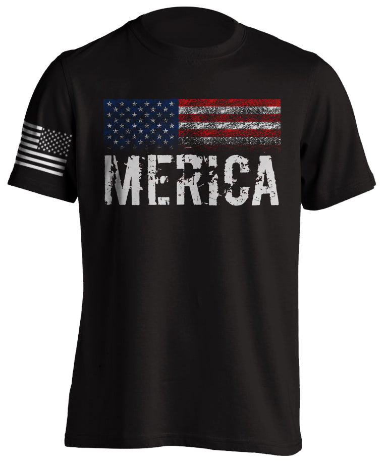 Merica Flag Patriotic T-Shirt Proud American US Flag Tactical Grind