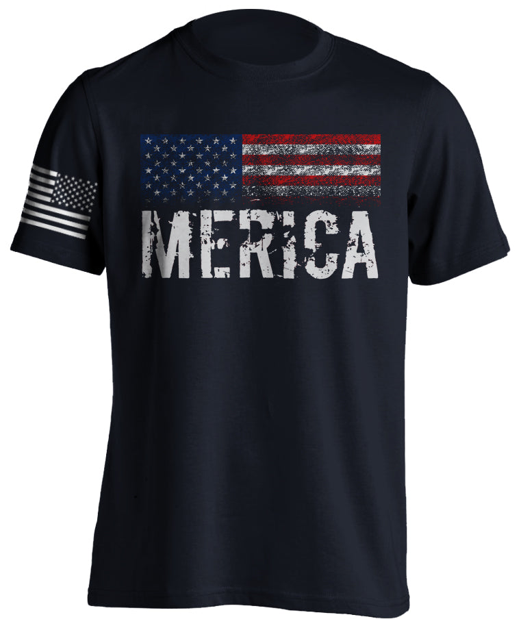 Merica Flag Patriotic T-Shirt Proud American US Flag Tactical Grind