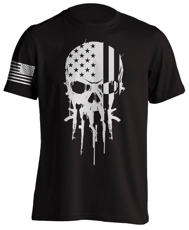 Patriotic American Military Tactical Warrior Skull Short-Sleeve T-Shirt US Flag 2nd Amendment Sniper USMC Army Marines Tactical Grind