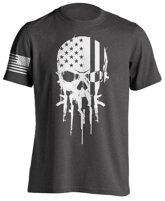 Patriotic American Military Tactical Warrior Skull Short-Sleeve T-Shirt US Flag 2nd Amendment Sniper USMC Army Marines Tactical Grind