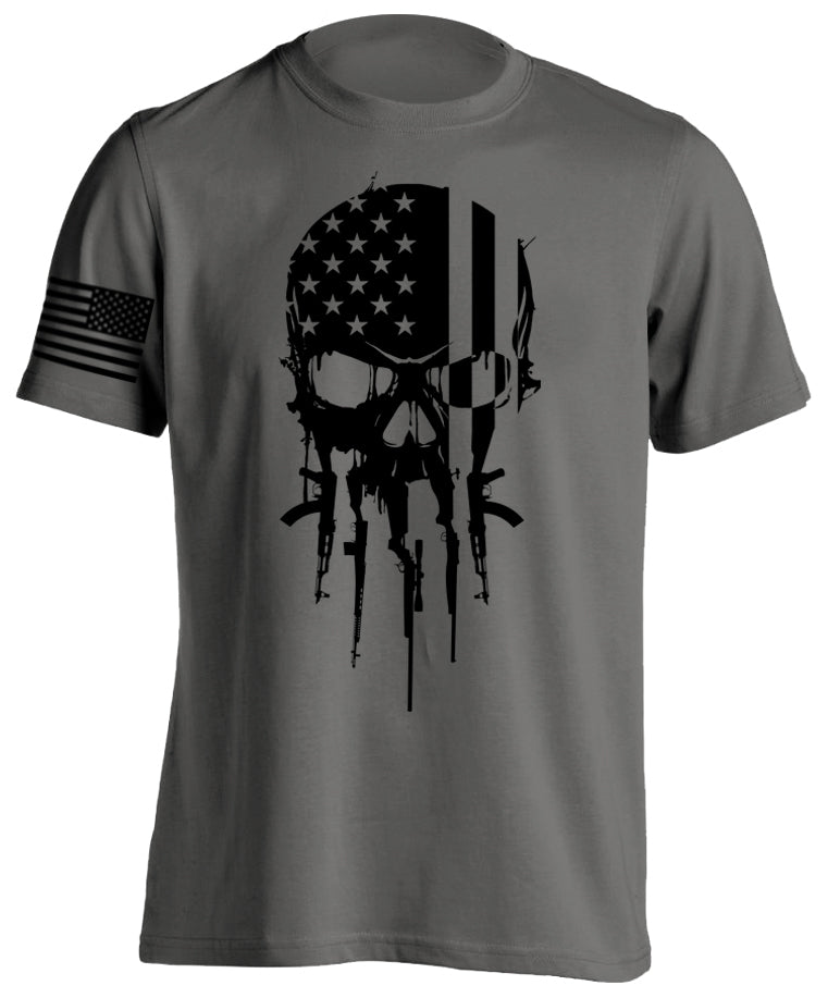 Patriotic American Military Tactical Warrior Skull Short-Sleeve T-Shirt US Flag 2nd Amendment Sniper USMC Army New Tactical Grind