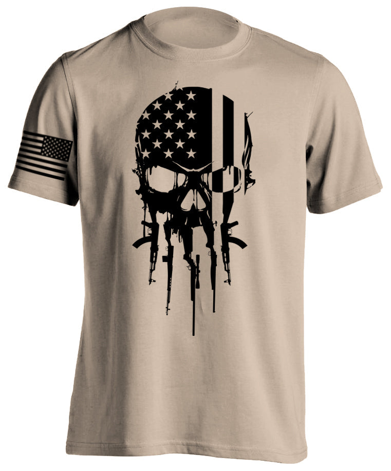 Patriotic American Military Tactical Warrior Skull Short-Sleeve T-Shirt US Flag 2nd Amendment Sniper USMC Army New Tactical Grind