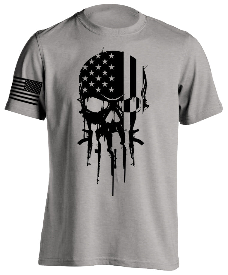 Patriotic American Military Tactical Warrior Skull Short-Sleeve T-Shirt US Flag 2nd Amendment Sniper USMC Army New Tactical Grind