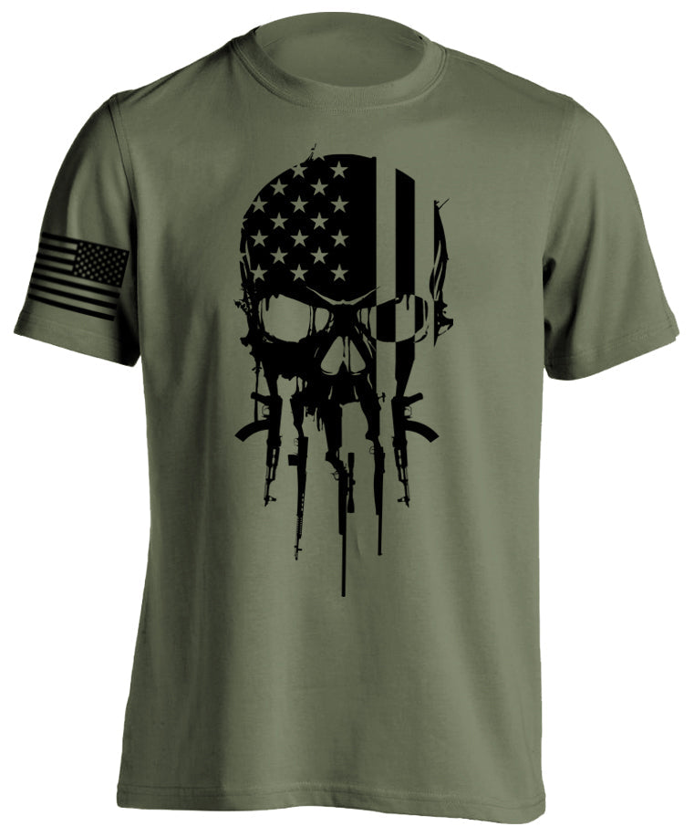 Patriotic American Military Tactical Warrior Skull Short-Sleeve T-Shirt US Flag 2nd Amendment Sniper USMC Army New Tactical Grind