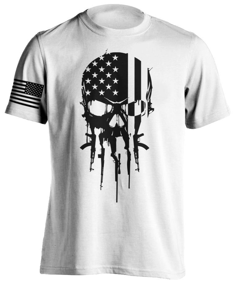 Patriotic American Military Tactical Warrior Skull Short-Sleeve T-Shirt US Flag 2nd Amendment Sniper USMC Army New Tactical Grind