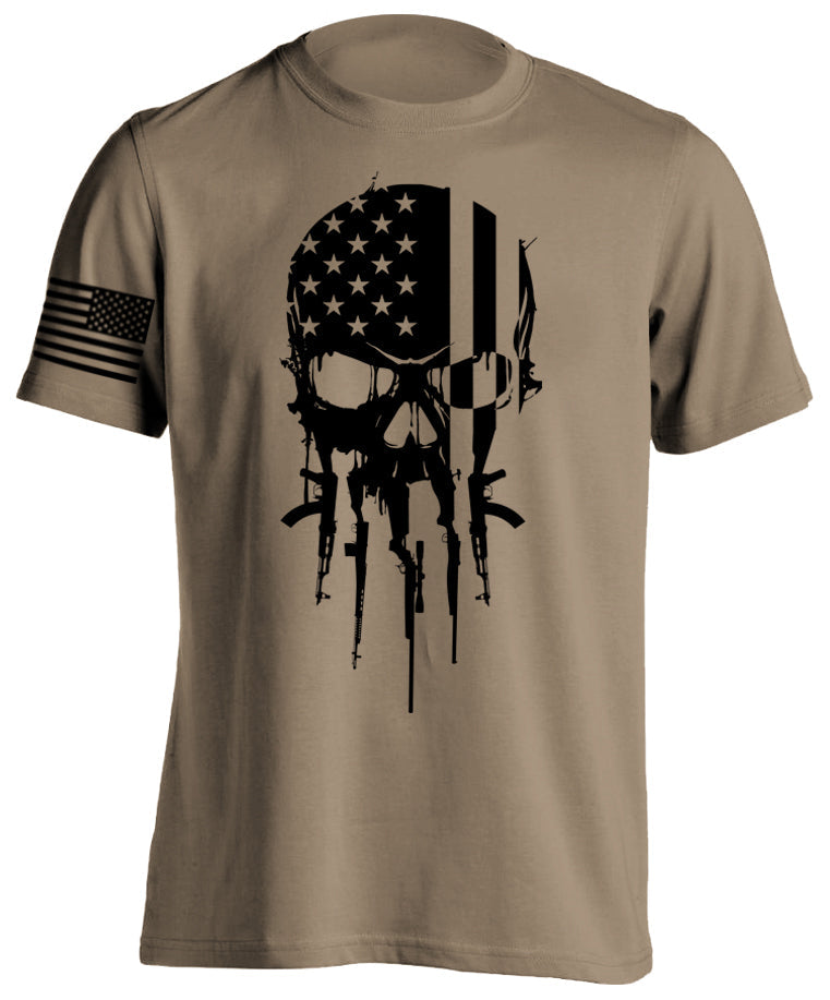 Patriotic American Military Tactical Warrior Skull Short-Sleeve T-Shirt US Flag 2nd Amendment Sniper USMC Army New Tactical Grind