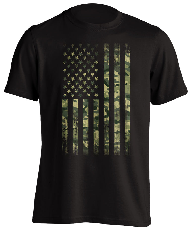 Patriotic Camouflage Army US Flag T-Shirt Distressed Military Tactical Grind