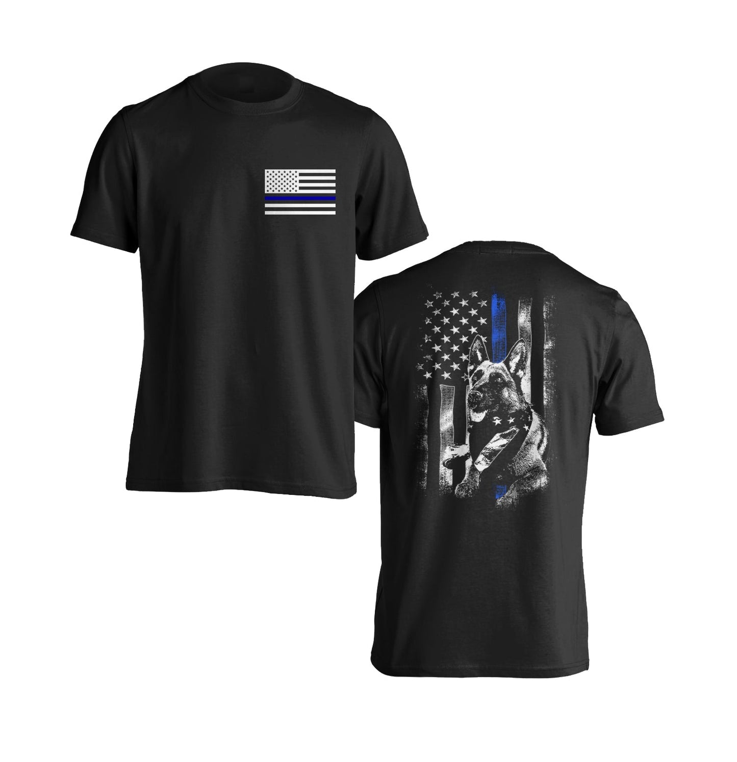 Police K-9 Unit Thin Blue Line T-Shirt Front Back Police Officer First Responders US Tactical Flag Tactical Grind