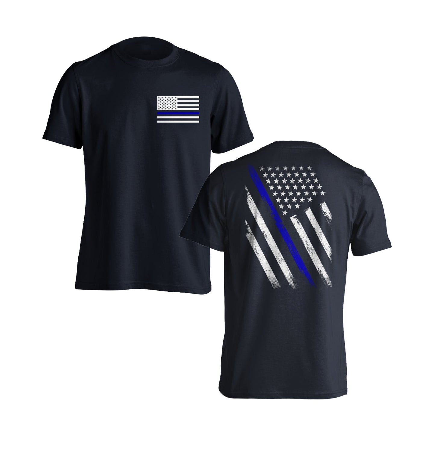 Police Officer Thin Blue Line USA Flag Patriotic T-Shirt Distressed Tactical Style Law Enforcement Front Back Print Tactical Grind