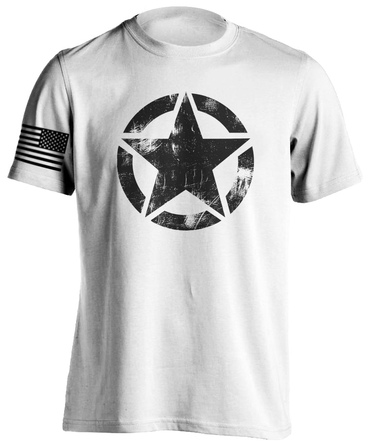 Tactical Military Star T-Shirt Men's Short Sleeve Distressed Grunge US Flag Patriotic Tactical Grind