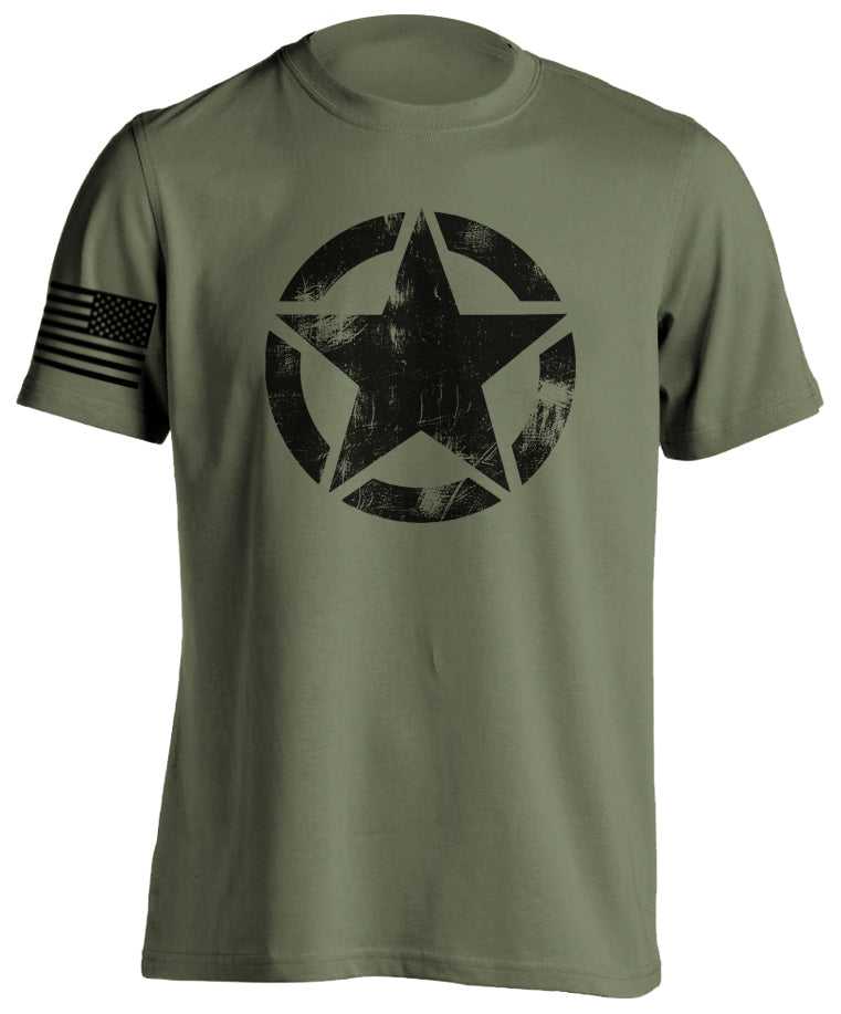 Tactical Military Star T-Shirt Men's Short Sleeve Distressed Grunge US Flag Patriotic Tactical Grind