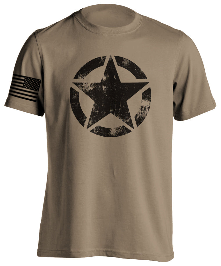 Tactical Military Star T-Shirt Men's Short Sleeve Distressed Grunge US Flag Patriotic Tactical Grind