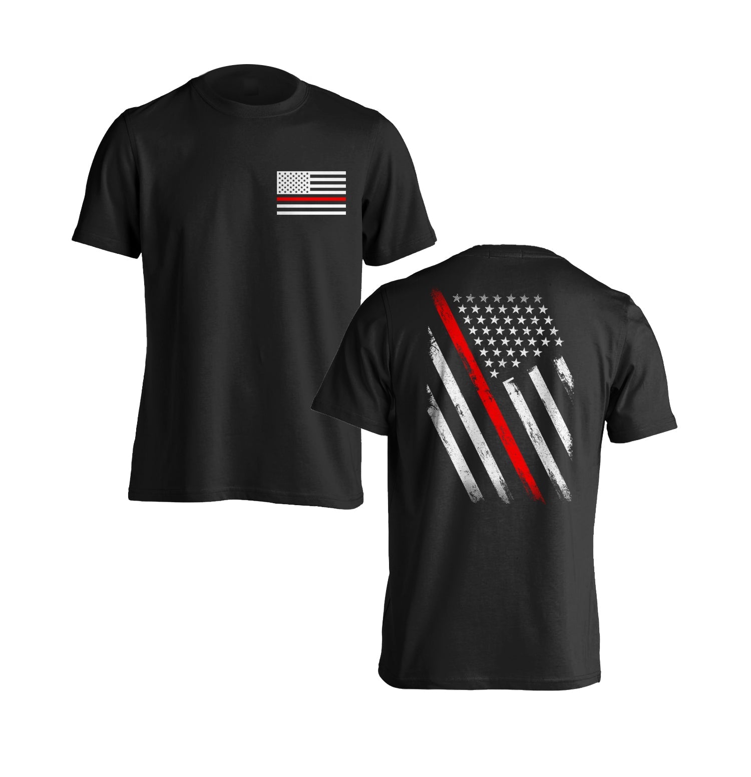 Thin Red Line American Firefighter US Flag Move Forward Patriotic Men's T-Shirt Front Back Print Tactical Grind